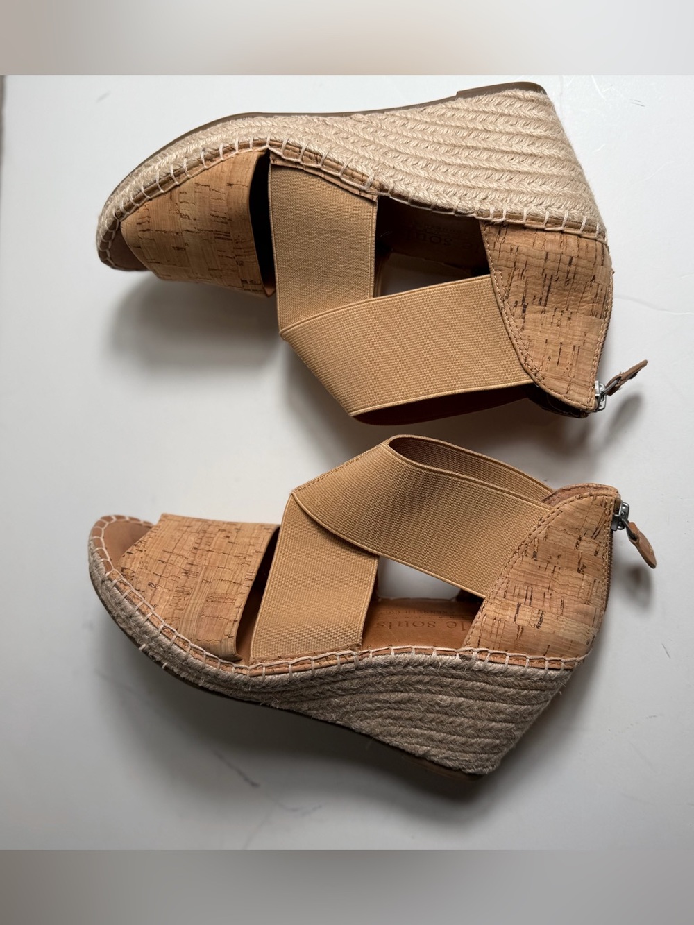 Gentle Souls~By Kenneth Cole~Cork & Wide Elastic~Espadrille~Wedge~Sandal~Size 8 - Picture 5 of 12